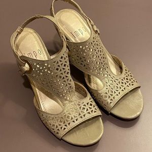 IMPO Champagne Geometric Slingback Wedge Sandals